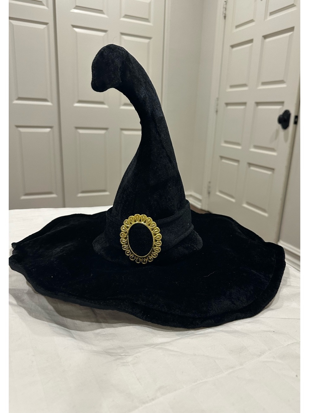 Witch Costume -Womenβs Black Dress, hat, cloak and gloves Quality rouched velvet